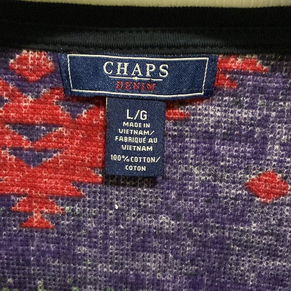 Vintage Chaps Denim Purple Tribal Boho Women’s Thermal Shirt Size Large - Picture 3 of 5